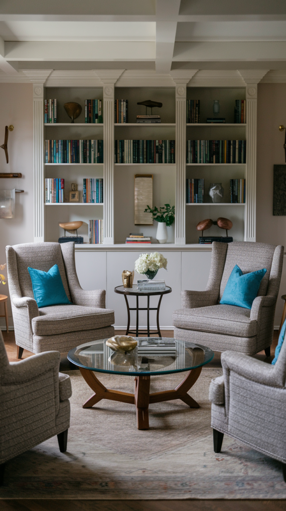 Living room featuring low-profile furniture with sleek lines and a light color palette for a more open atmosphere.