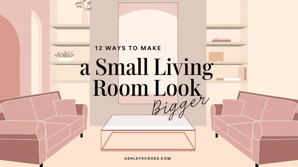 Overview of a stylish small living room showcasing smart design tricks, including light colors, minimal decor, and strategic furniture placement