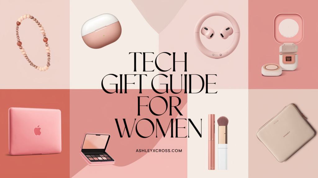 Chic tech gadgets displayed elegantly, showcasing the perfect gift ideas for tech-savvy women.